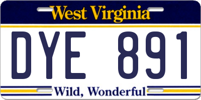 WV license plate DYE891