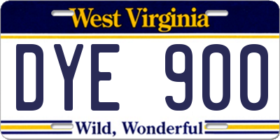 WV license plate DYE900