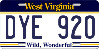 WV license plate DYE920