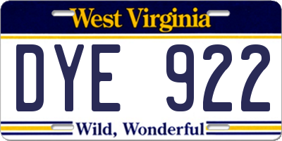 WV license plate DYE922