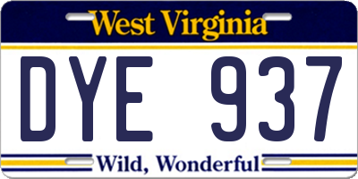 WV license plate DYE937