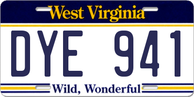 WV license plate DYE941