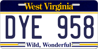 WV license plate DYE958