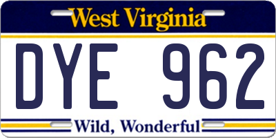 WV license plate DYE962