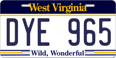 WV license plate DYE965