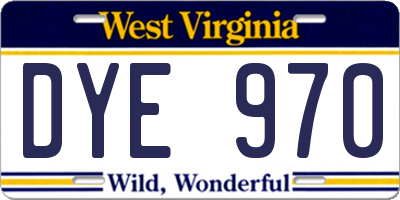 WV license plate DYE970