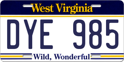 WV license plate DYE985