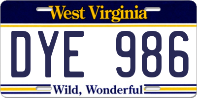 WV license plate DYE986