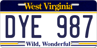 WV license plate DYE987