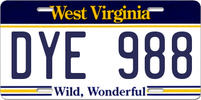 WV license plate DYE988