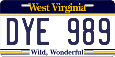 WV license plate DYE989