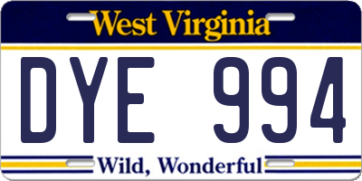 WV license plate DYE994