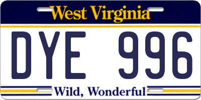 WV license plate DYE996