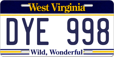 WV license plate DYE998