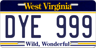 WV license plate DYE999