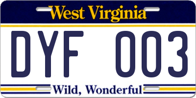 WV license plate DYF003