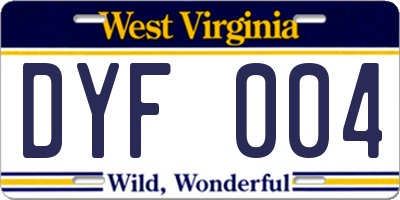 WV license plate DYF004