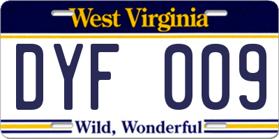 WV license plate DYF009