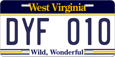 WV license plate DYF010