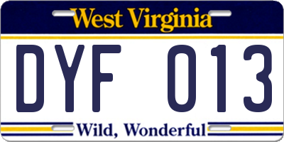 WV license plate DYF013