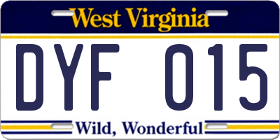 WV license plate DYF015