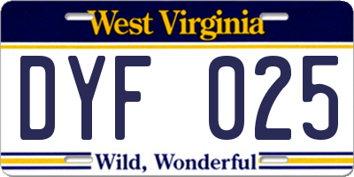 WV license plate DYF025