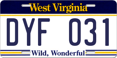 WV license plate DYF031
