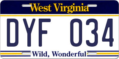 WV license plate DYF034