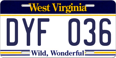 WV license plate DYF036