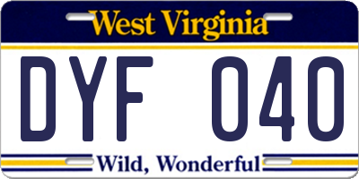 WV license plate DYF040