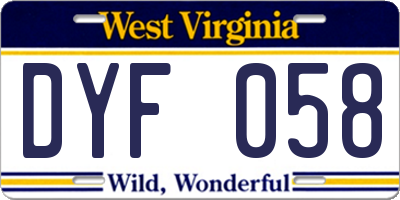 WV license plate DYF058