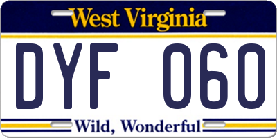 WV license plate DYF060