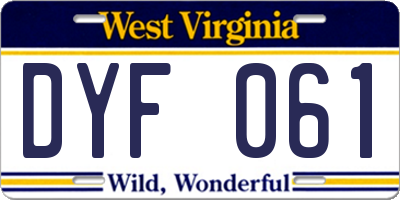 WV license plate DYF061