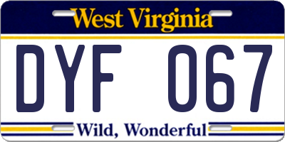 WV license plate DYF067