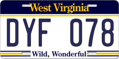 WV license plate DYF078