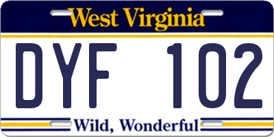 WV license plate DYF102