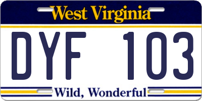 WV license plate DYF103