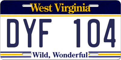 WV license plate DYF104