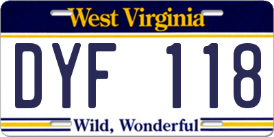 WV license plate DYF118