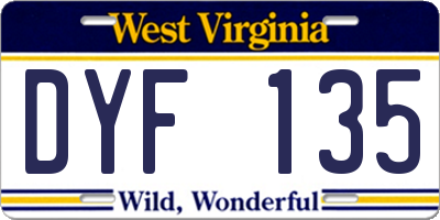 WV license plate DYF135