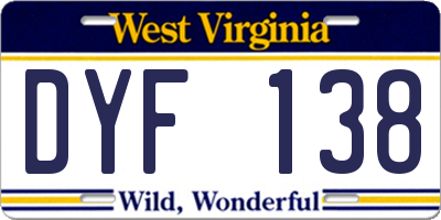 WV license plate DYF138
