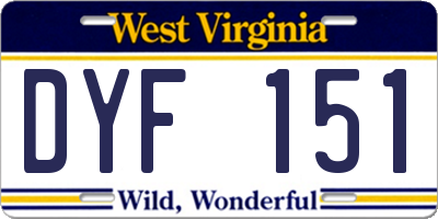 WV license plate DYF151