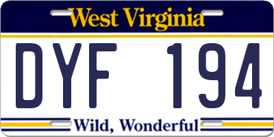 WV license plate DYF194