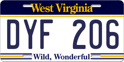 WV license plate DYF206