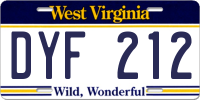 WV license plate DYF212