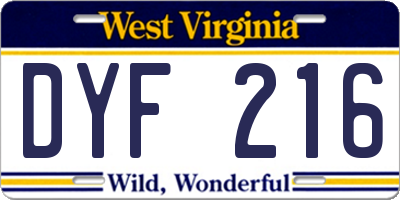 WV license plate DYF216