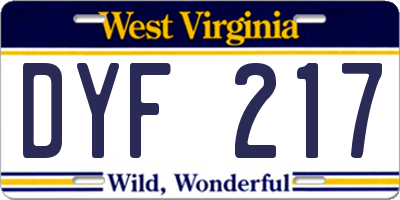 WV license plate DYF217