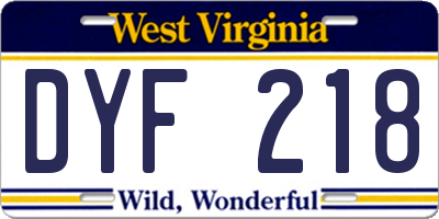 WV license plate DYF218
