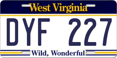 WV license plate DYF227