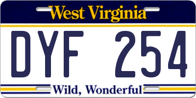 WV license plate DYF254
